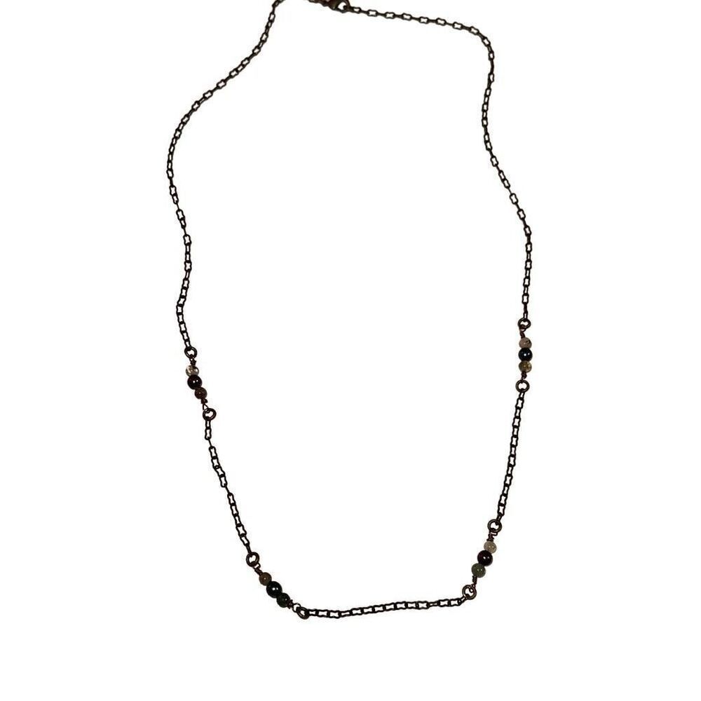 "New" Handmade Silver-tone Chain Beaded Station Necklace Ladies OS